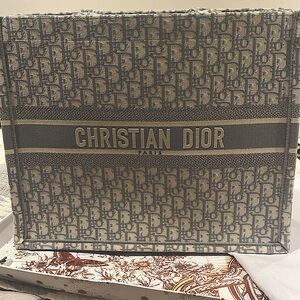 Dior Grey Oblique Embroidered Canvas Medium Book Tote